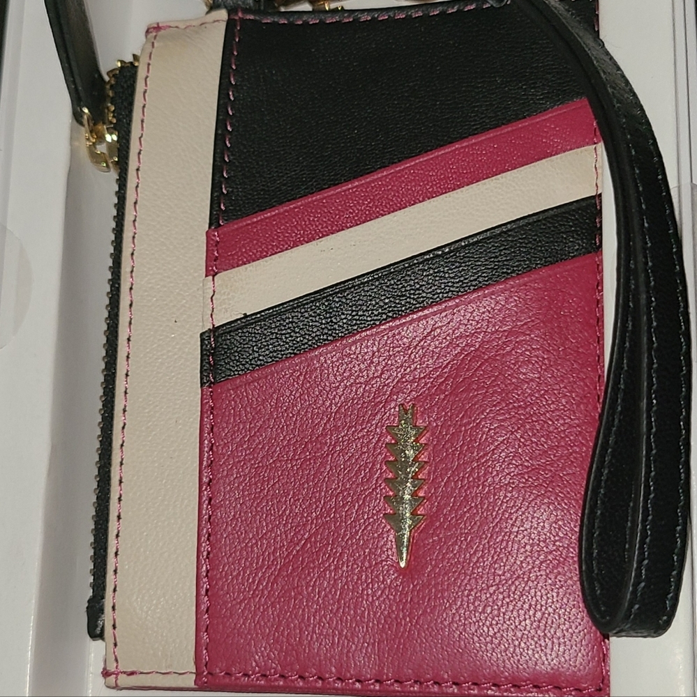 THACKER NY AMBER GENUINE LEATHER ID CREDIT CARD MULTICOLOR FLAT WALLET WRISTLET